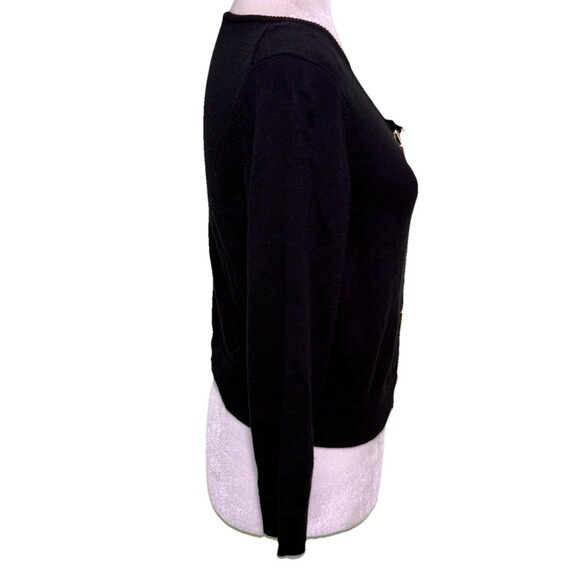 Women’s Black Gold Grommet Toggle 3/4 Sleeve Cropped Cardigan Classic Preppy Lg - Picture 4 of 9